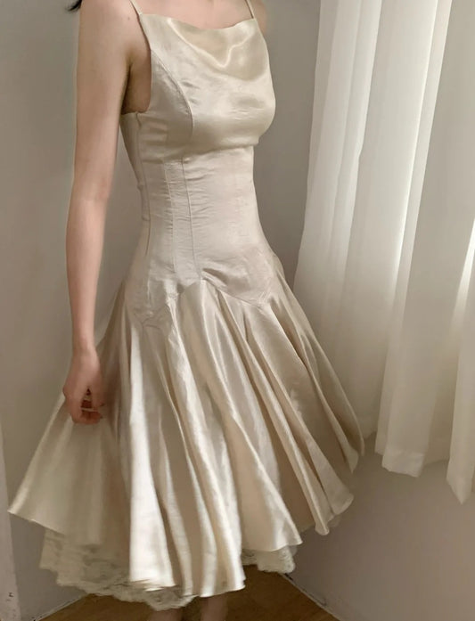 Classy White Cocktail Dress A-Line Spaghetti Straps Party Dress Satin Short Prom Dress ED07620