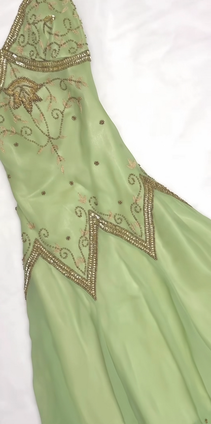 Chic Green Short Prom Dress Sheath Spaghetti Straps Party Dress Chiffon Beaded Birthday Dress ED07625