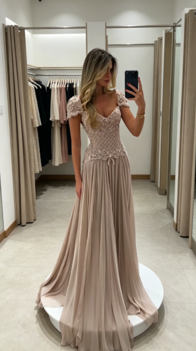 Dusty Pink Prom Dress V-neck Sheath Tulle Beaded Long Evening Dress ED07626