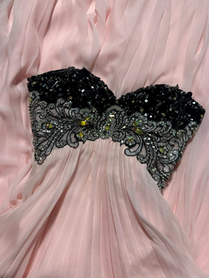 Pinkes Ballkleid, Scheide, Trägerlos, Chiffon, Langes Abendkleid ED07629