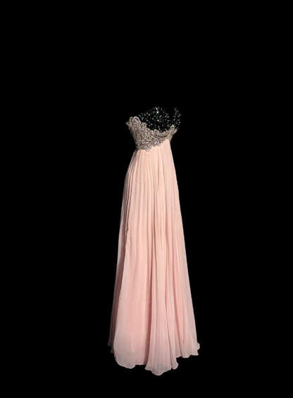 Pinkes Ballkleid, Scheide, Trägerlos, Chiffon, Langes Abendkleid ED07629