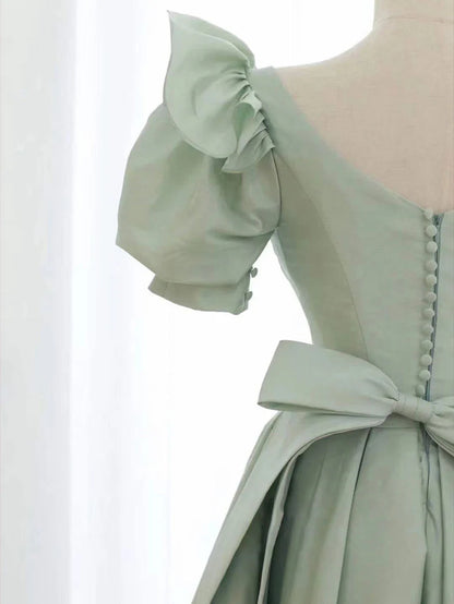 Robe de bal courte en satin vert simple à col en V, robe de soirée verte ED0763