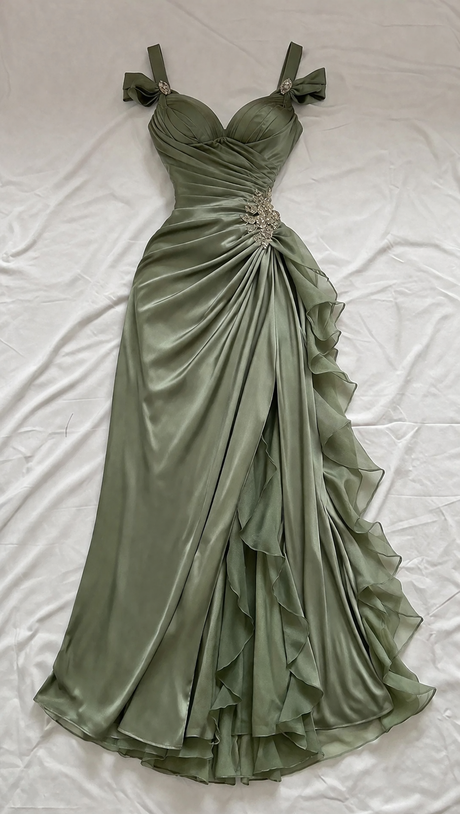 Sage Prom Dress Sheath Straps Chiffon Long Evening Dress ED07631