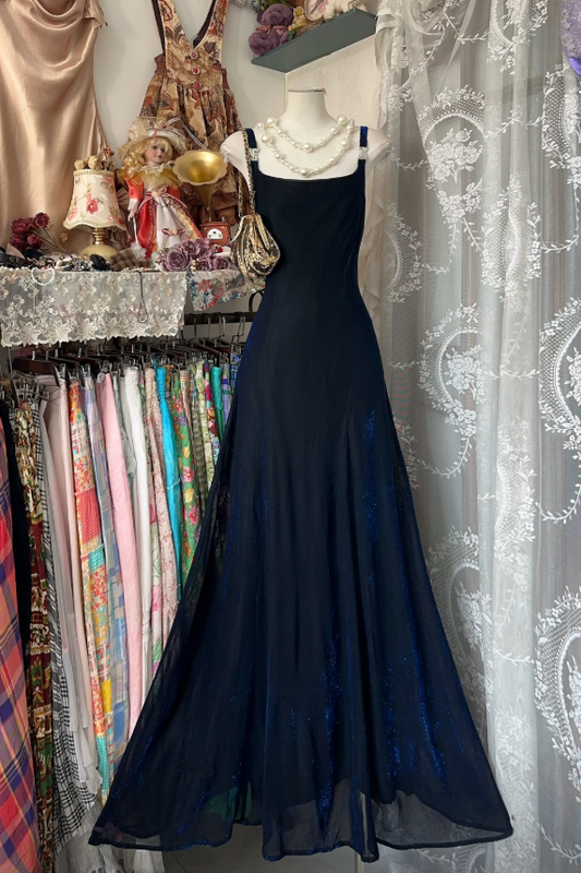 Navy Blue Long Prom Dress Straps A-Line Evening Dress Dress Chiffon Formal Dress ED07638