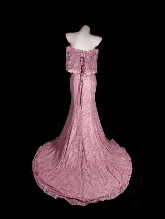 Rosa langes Ballkleid schulterfreies Meerjungfrauen-Abendkleid Kleid Spitze elegantes Kleid ED07639