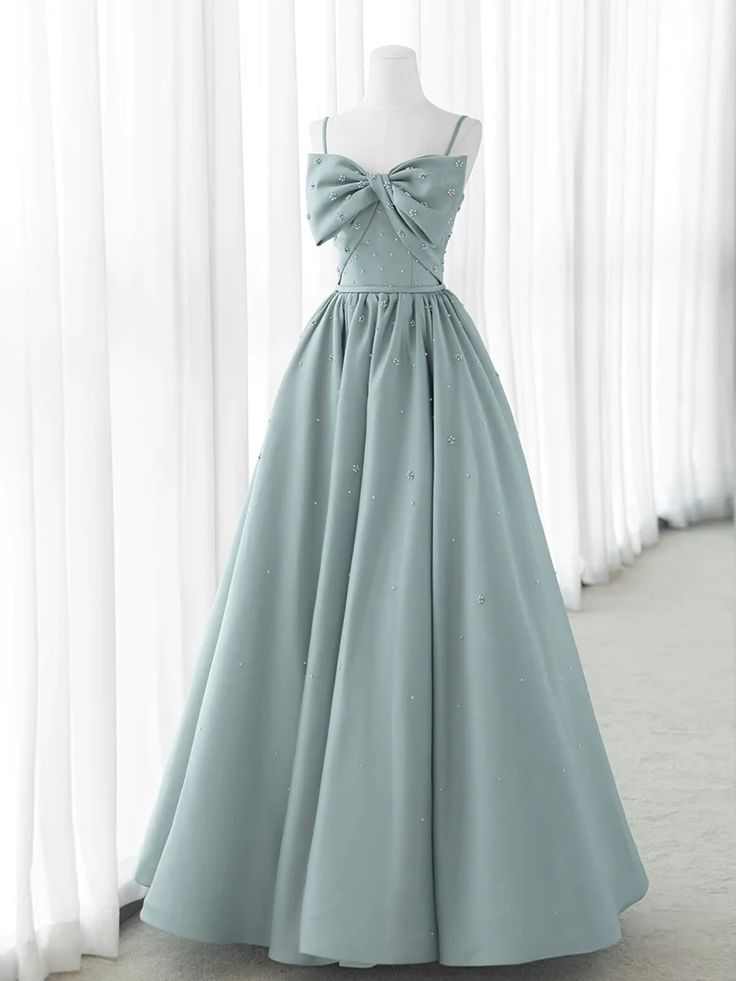 A-Line Satin Gray Long Prom Dresses, Gray Long Formal Dresses ED0764