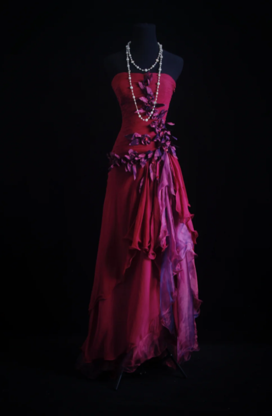 Heißrosafarbenes langes Ballkleid trägerlos A-Linien-Abendkleid Kleid Chiffon-Abendkleid ED07640