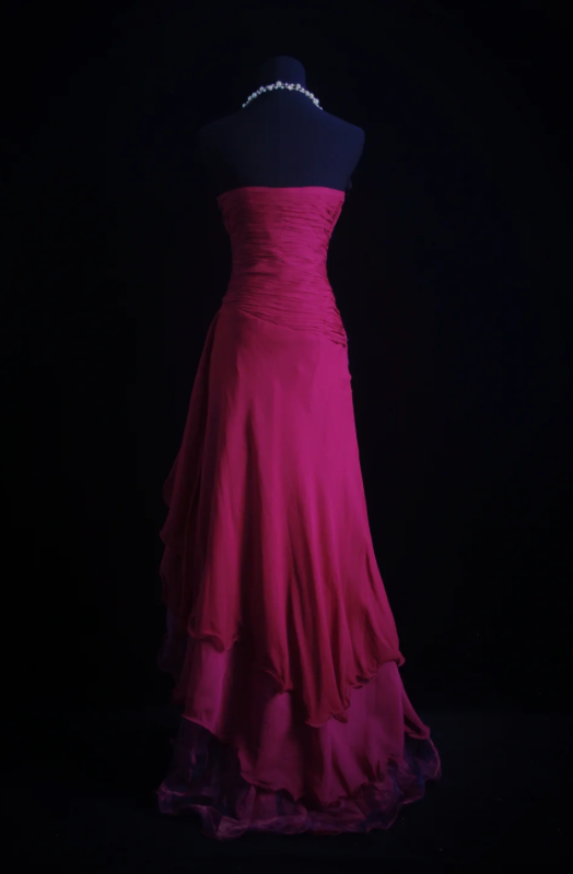 Robe de bal longue rose fluo sans bretelles, robe de soirée trapèze, robe de cérémonie en mousseline de soie ED07640