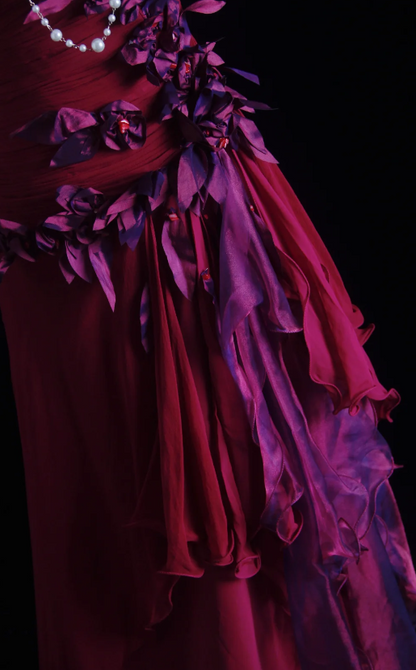 Robe de bal longue rose fluo sans bretelles, robe de soirée trapèze, robe de cérémonie en mousseline de soie ED07640