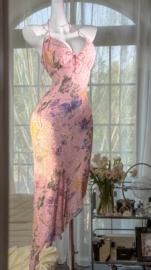 Pinkes Ballkleid Spaghettiträger Etui Chiffon Perlen Kurz Abendkleid ED07642