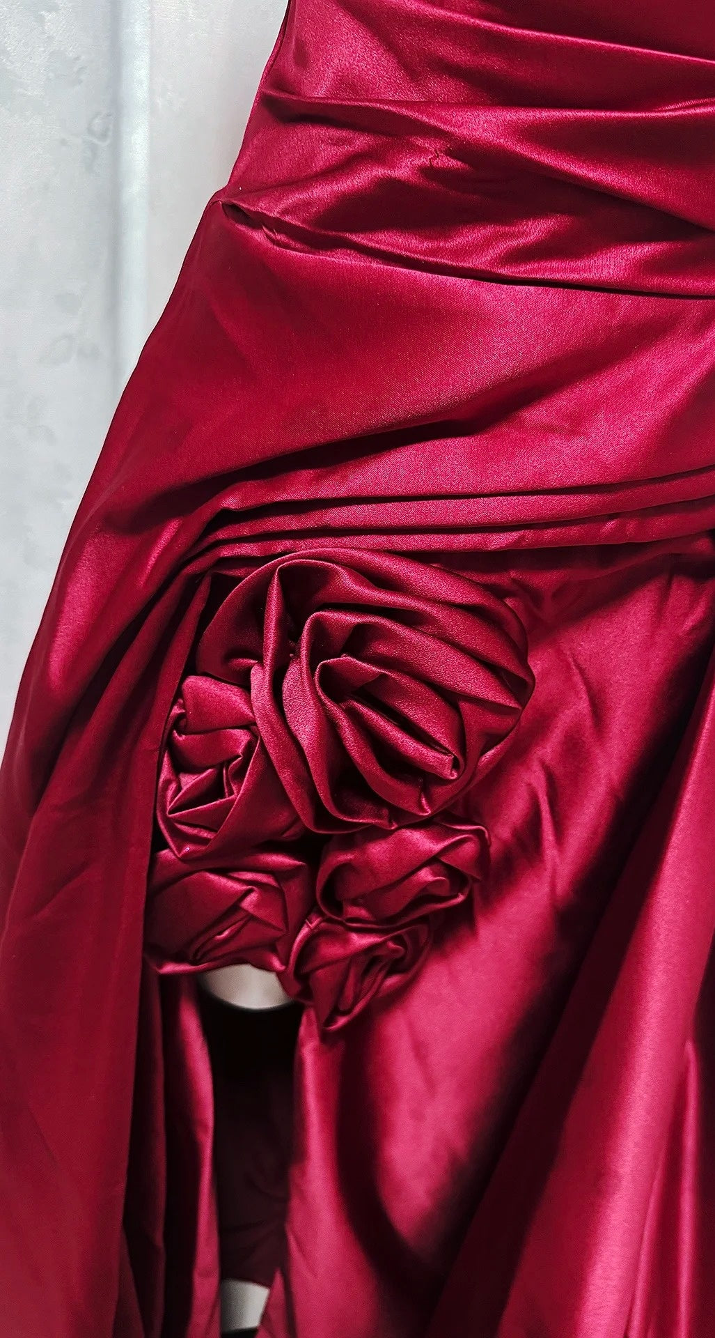 Robe de bal bourgogne asymétrique ligne A en satin longue robe de soirée ED07643