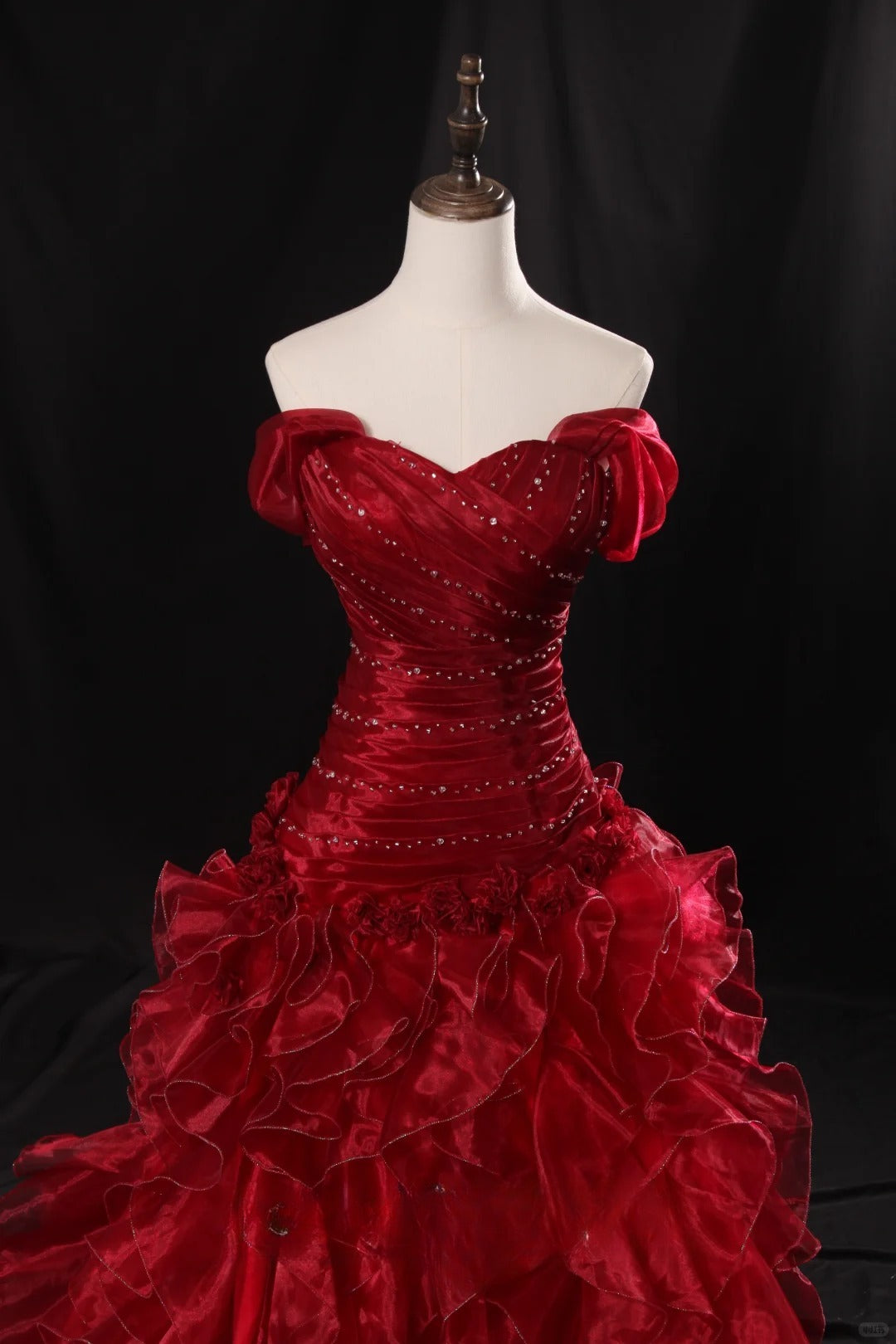 Burgundy Prom Dress Gorgeous Strapless Ball Gown Tulle Long Sweet 16 Dress ED07645