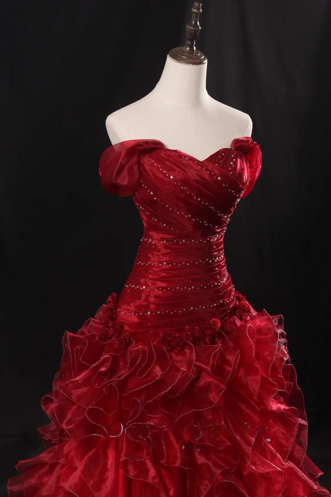 Burgundy Prom Dress Gorgeous Strapless Ball Gown Tulle Long Sweet 16 Dress ED07645
