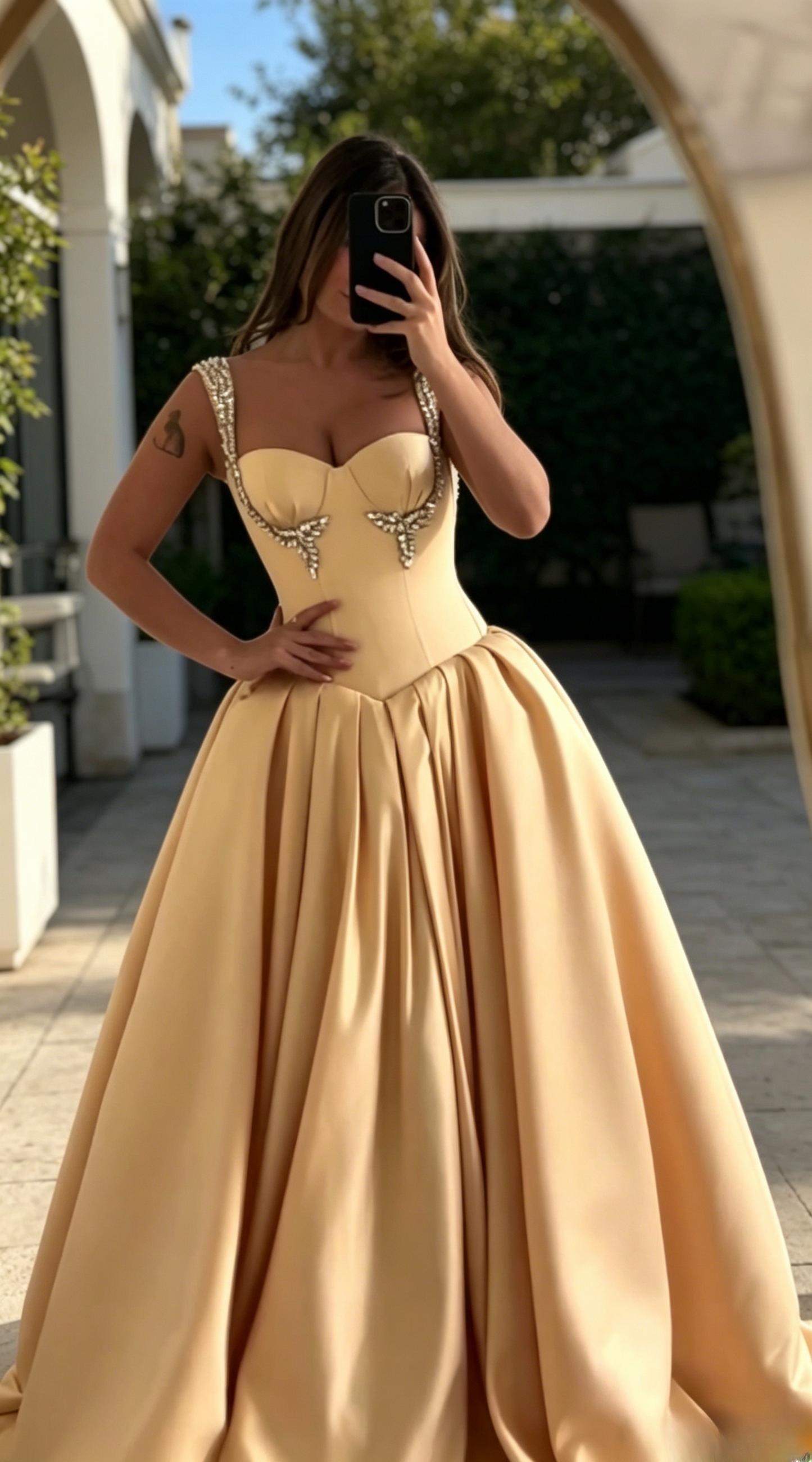 Yellow Prom Dress Gorgeous A-Line Straps Satin Long Evening Dress ED07648