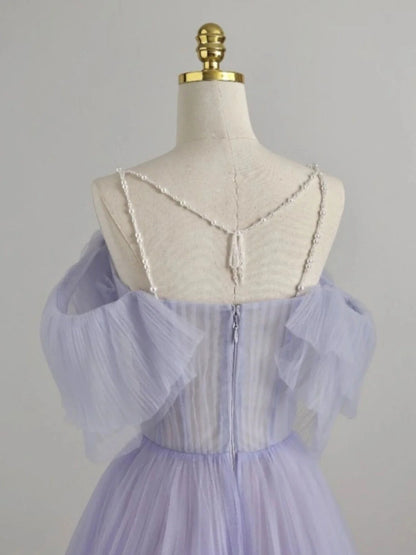 A-Linie Lila Tüll Langes Ballkleid, Lila Abendkleid ED0765
