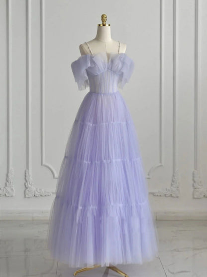 A-Linie Lila Tüll Langes Ballkleid, Lila Abendkleid ED0765