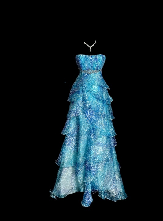 Blue Prom Dress Strapless A-Line Long Evening Dress Tulle Formal Dress ED07652
