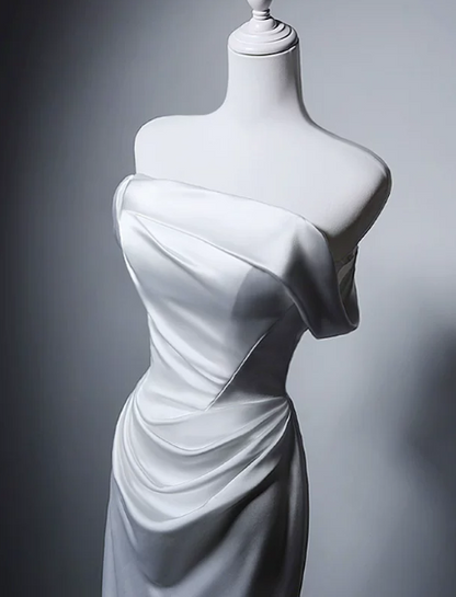 Robe de bal blanche fourreau épaule dénudée longue robe de soirée en satin Robe formelle ED07653