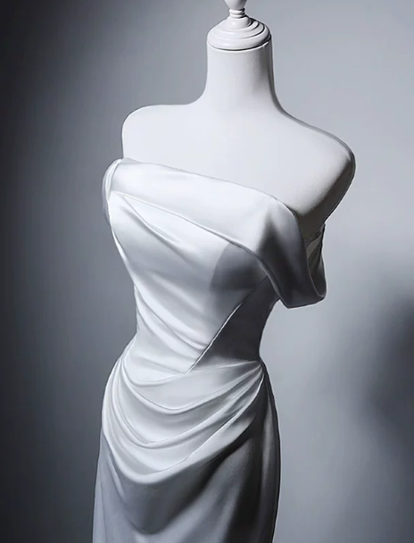 White Prom Dress Off-shoulder Sheath Long Evening Dress Satin Formal Dress ED07653