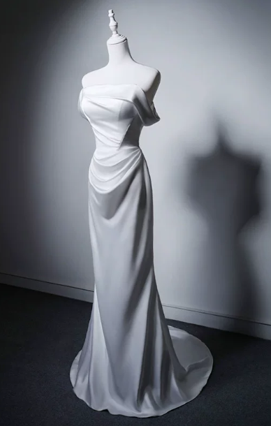 Robe de bal blanche fourreau épaule dénudée longue robe de soirée en satin Robe formelle ED07653