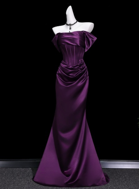 Purple Prom Dress  Off-shoulder Sheath Long Evening Dress Satin Formal Dress ED07654