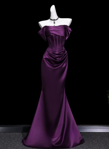 Purple Prom Dress  Off-shoulder Sheath Long Evening Dress Satin Formal Dress ED07654