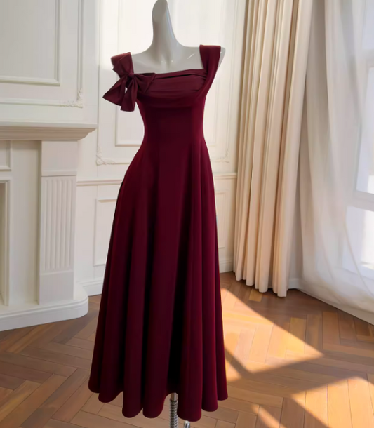 Burgundy Prom Dress Straps A-Line Satin Long Evening Dress ED07656