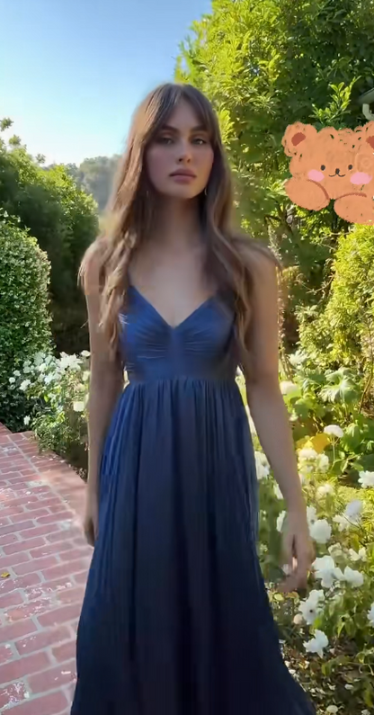 Marineblaues, elegantes Abendkleid mit Spaghettiträgern und A-Linie ED07657