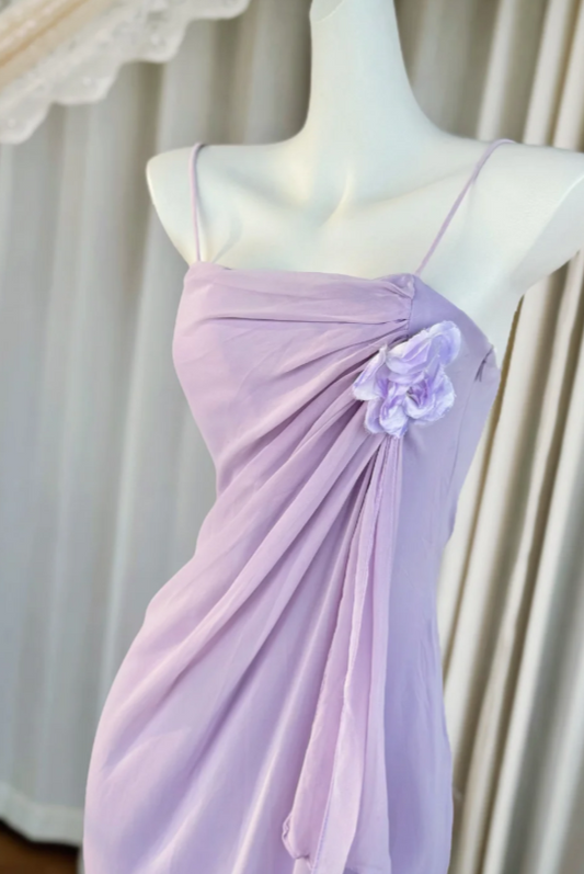 Light Purple Prom Dress  Spaghetti Straps Sheath Chiffon Long Evening Dress ED07660