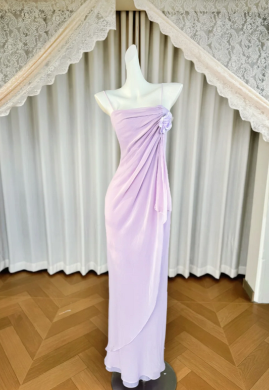 Light Purple Prom Dress  Spaghetti Straps Sheath Chiffon Long Evening Dress ED07660