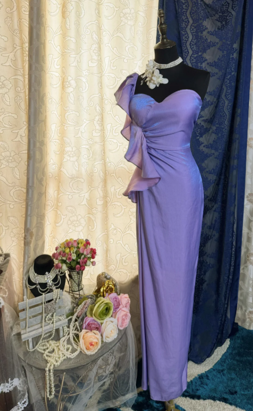 Robe de bal violette fourreau bustier en mousseline longue robe de soirée ED07662