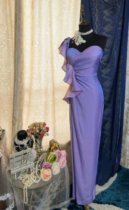 Robe de bal violette fourreau bustier en mousseline longue robe de soirée ED07662