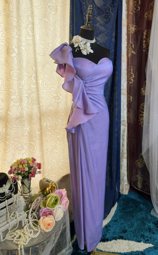 Robe de bal violette fourreau bustier en mousseline longue robe de soirée ED07662