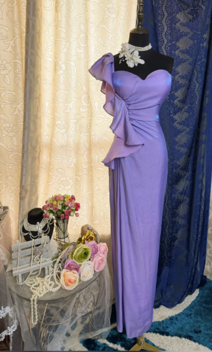 Robe de bal violette fourreau bustier en mousseline longue robe de soirée ED07662