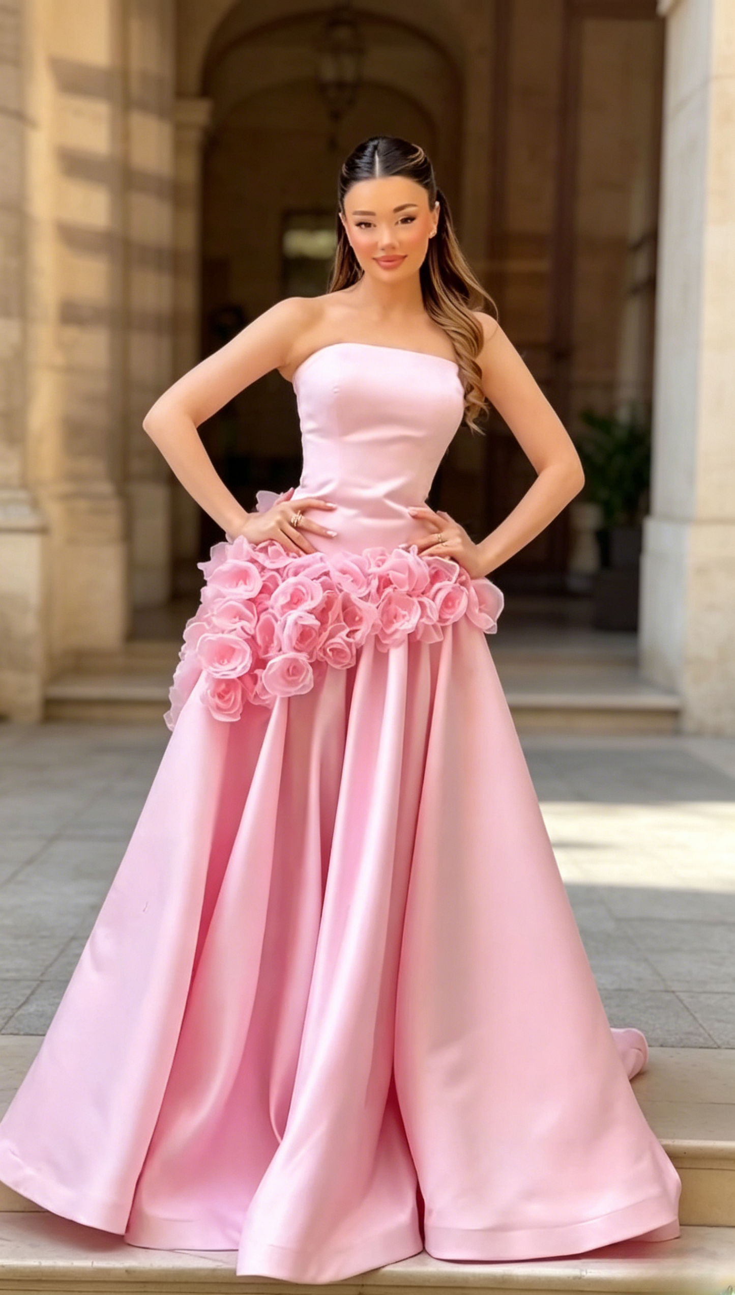 Pink Prom Dress Strapless A-line Satin Long Evening Dress ED07663