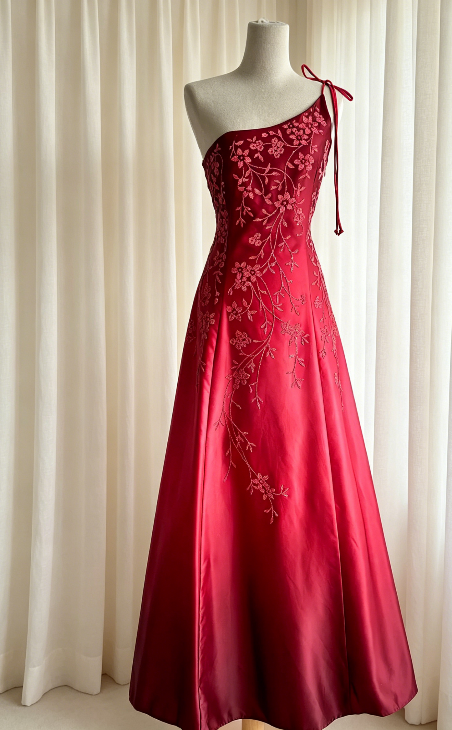 Gradient Red Prom Dress One-shoulder A-Line Chiffon Beaded Long Evening Dress ED07669