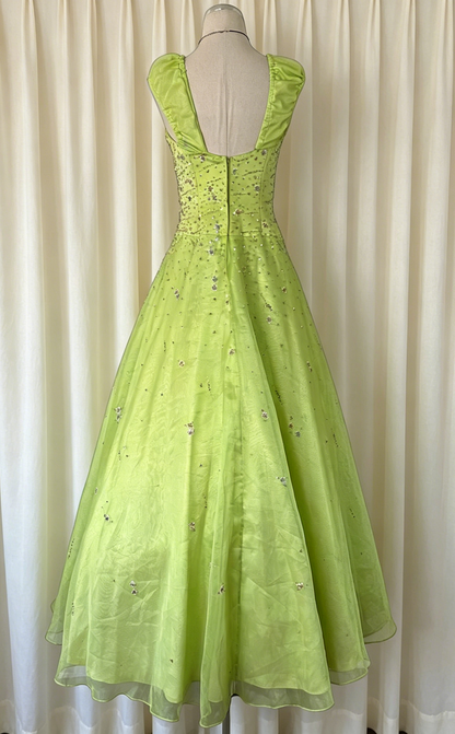Robe de bal verte avec bretelles, coupe trapèze, en satin, perlée, longue, pour soirée ED07671