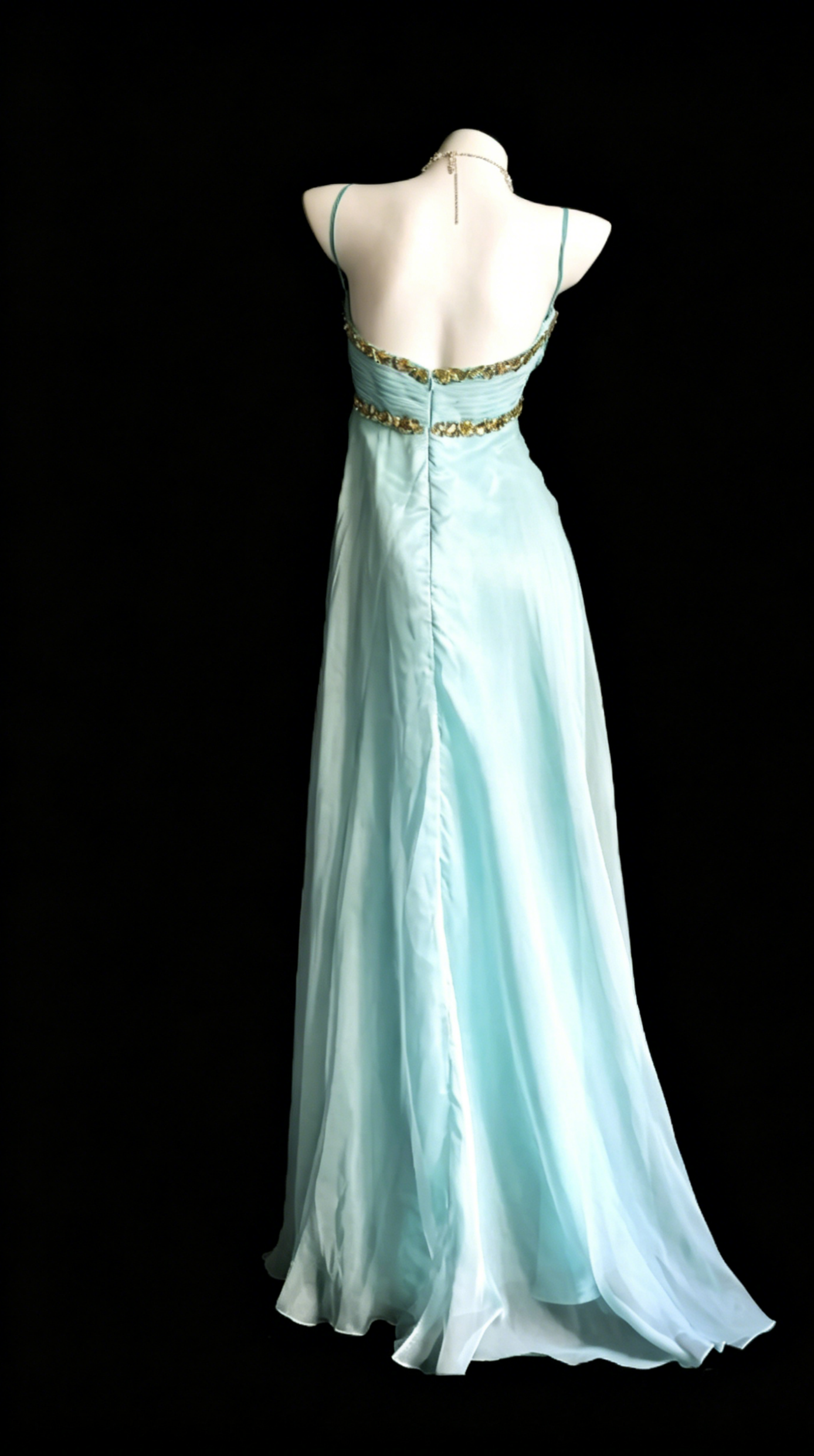 Robe de bal vintage bleu pâle, fourreau bustier en mousseline, longue robe de soirée ED07673
