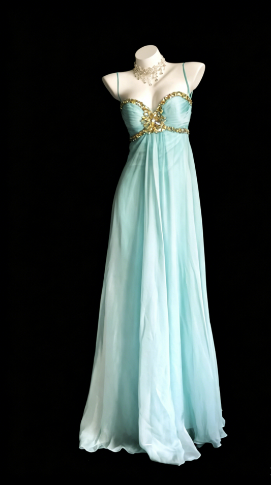 Vintage Blassblaues Ballkleid Sweetheart-Etui Chiffon Langes Abendkleid ED07673