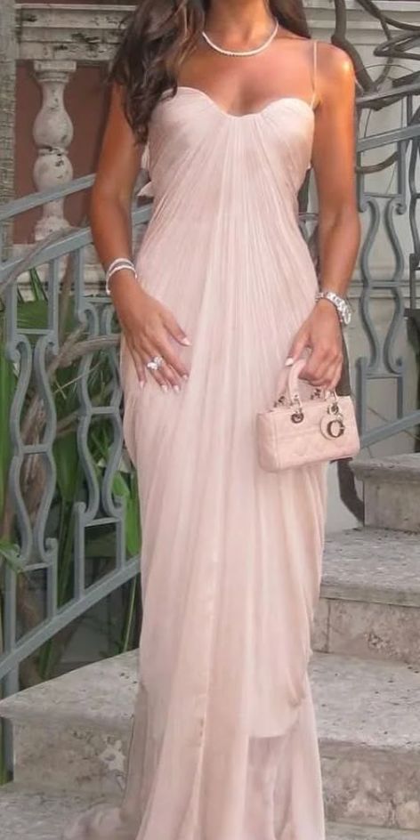 Chic Pink Prom Dress Spaghetti Straps Sheath Chiffon Long Evening Dress ED07677