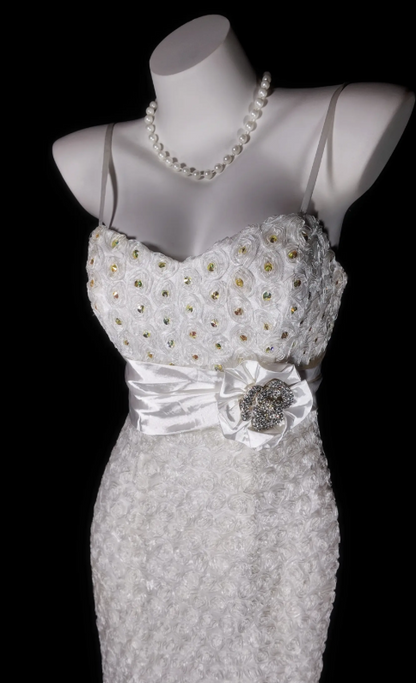 Robe de bal blanche élégante, bretelles spaghetti, fourreau en tulle, longue robe de soirée ED07685