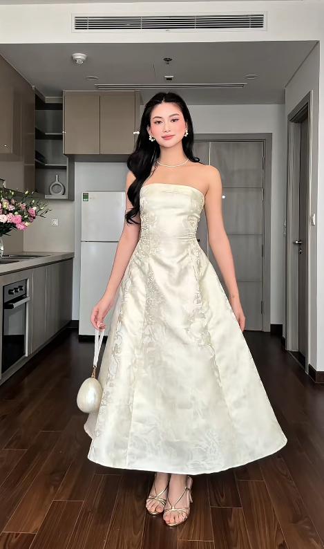 Elegant Pastel Yellow Wedding Guest Dress Strapless A-Line Satin Long Evening Dress ED07687
