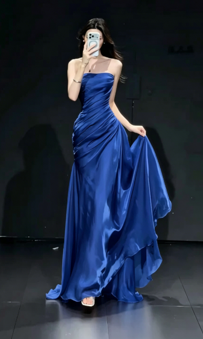 Elegant Gold Prom Dress Strapless Sheath Chiffon Long Evening Dress ED07688
