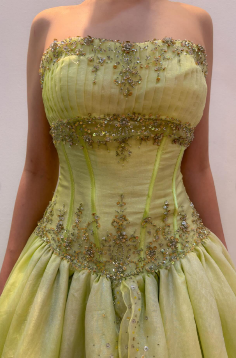 Fairy Green Prom Dress Strapless Formal Dress A-line Sequins Tulle Long Evening Dress ED07691