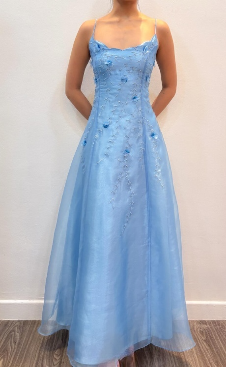 Chic Blue Prom Dress Spaghetti Straps A-Line Tulle Beaded Long Evening Dress ED07692