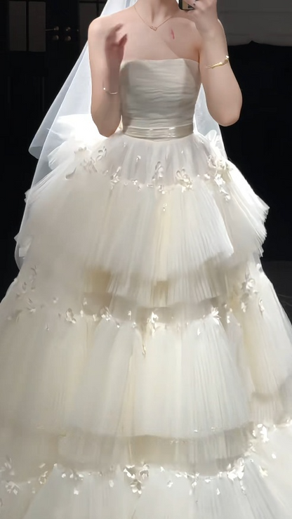 Timeless A-Line Bridal Dress Ivory Wedding Dress Strapless Tulle Birdal Gowns ED07697
