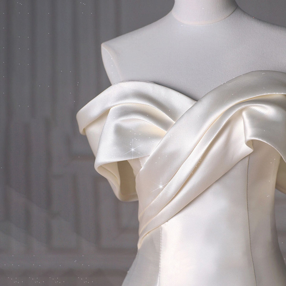 Ivory Satin Off Shoulder A-line Party Dress, Ivory Satin Long Prom Dress Evening Dress