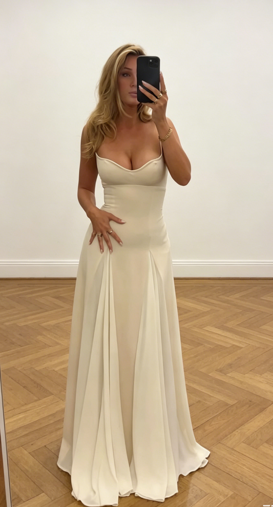 Timeless Sheath Bridal Dress White Wedding Dress Spaghetti Straps Chiffon Birdal Gowns   ED07700