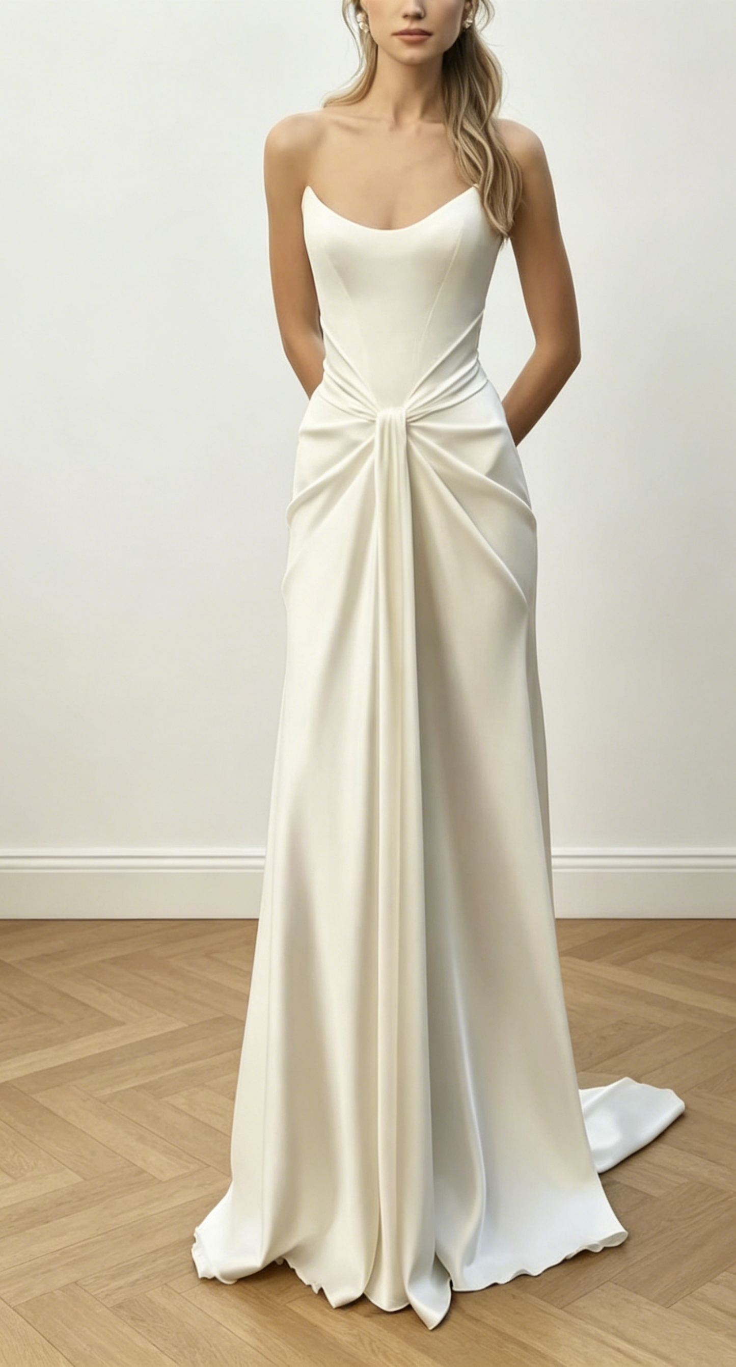 Timeless Sheath Bridal Dress White Wedding Dress Strapless Satin Birdal Gowns   ED07702