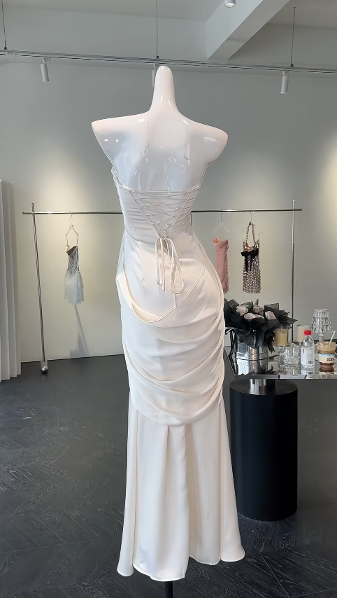 Simple Sheath Strapless Long Evening Dress Chiffon White Wedding Guest Outfit  ED07708